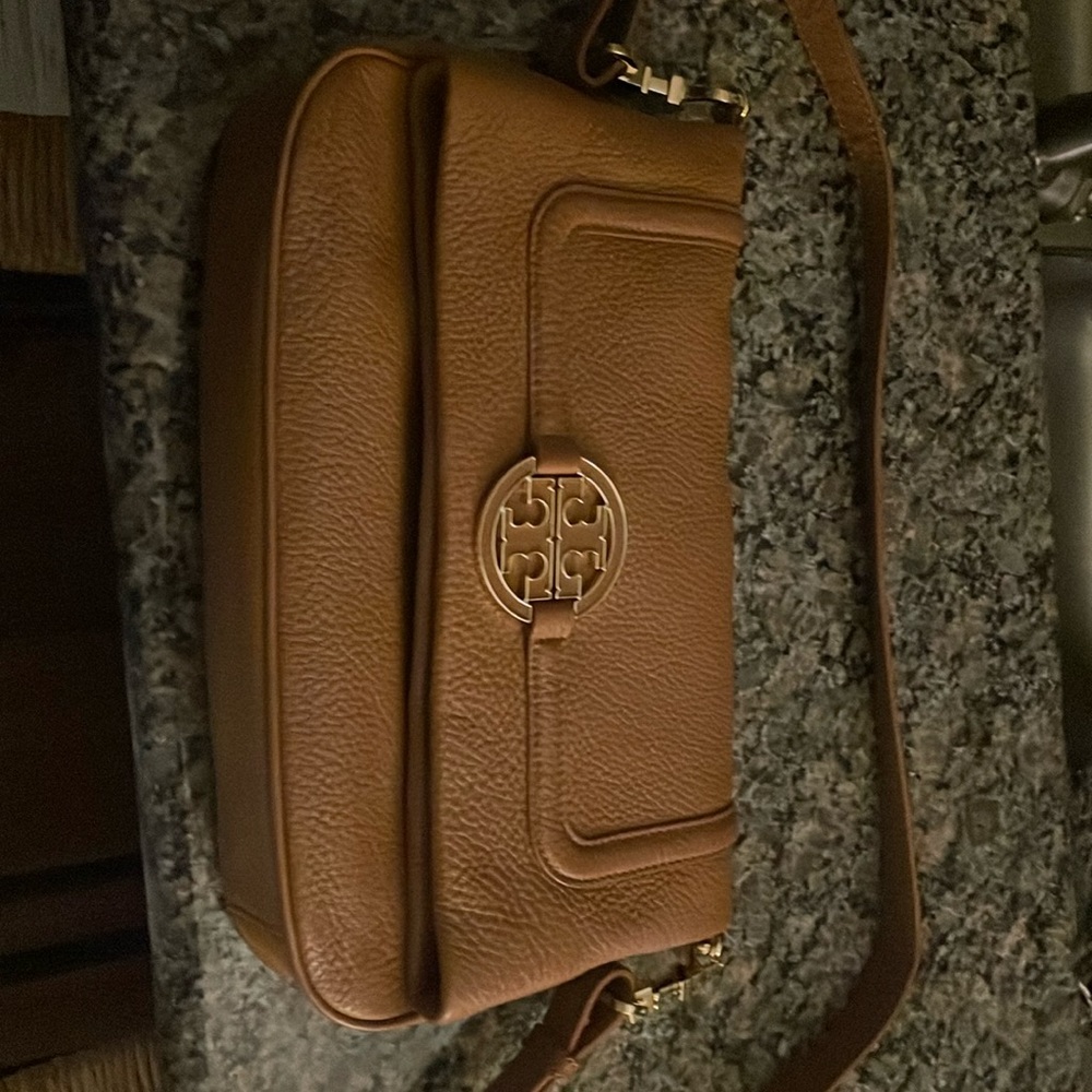 Tory Burch fold over purse in Royal Tan.